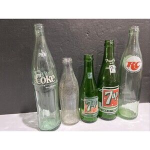 LOT WA Soda Bottles 7UP Coke-Cola Royal Crown Cola Vintage